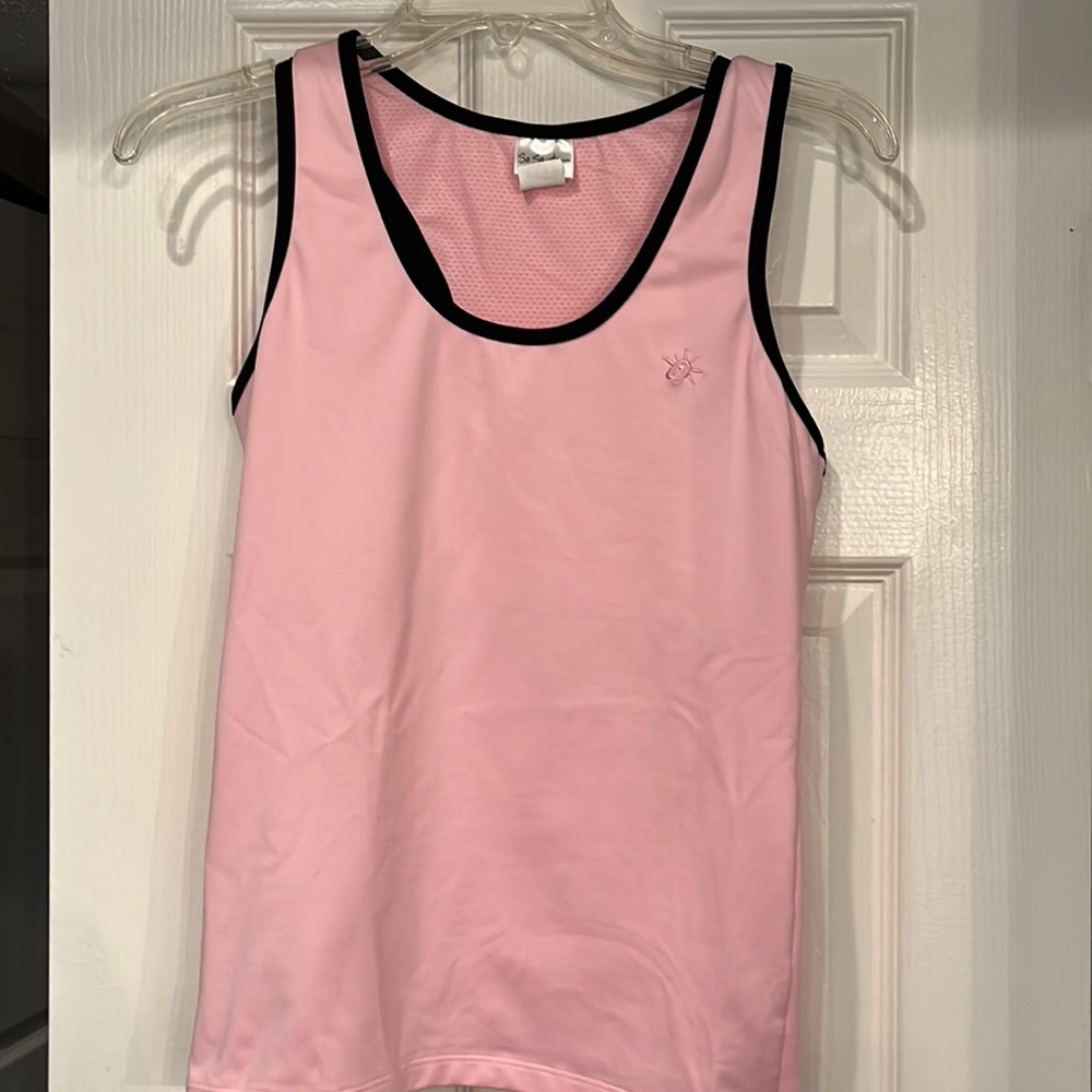 Racerback Tank Top by So Sporty size L. Pink with black trim. Super cute.